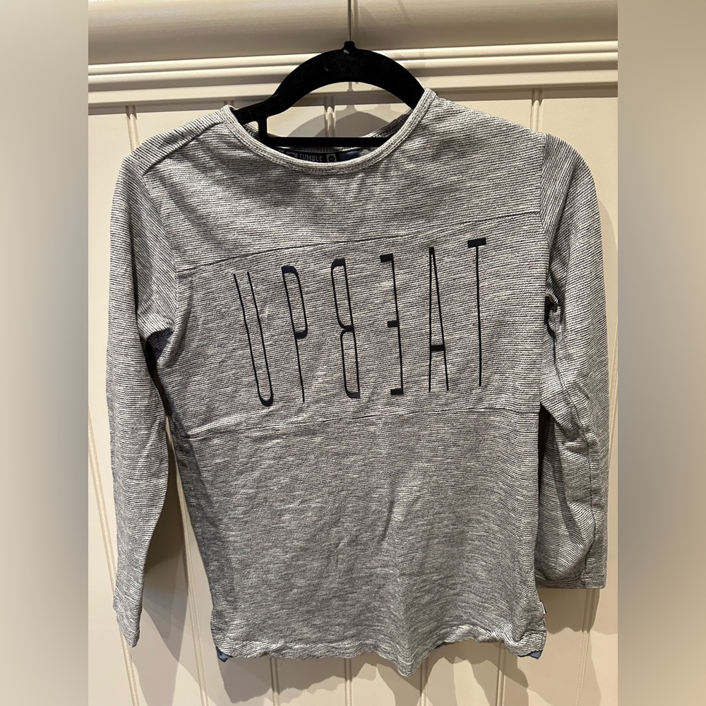 TUMBLE ‘N DRY Boys Size 8/10 Grey & Black Striped Long Sleeve Tee Shirt